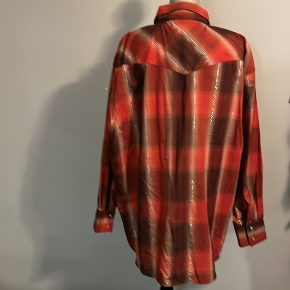 Rustler by Wrangler western cowboy rodeo fair ranch rust plaid long sleeve 3XL. - Picture 5 of 6